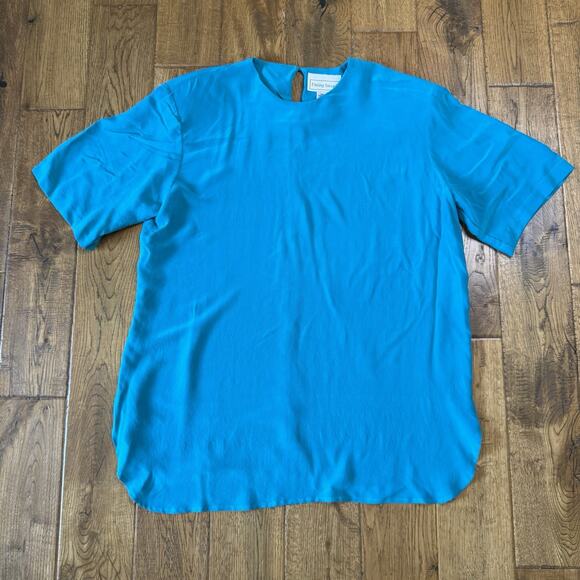 Vintage Fitting Image 100% Silk Blouse Size 14 Turquoise Shoulder Pads Office - Picture 1 of 5